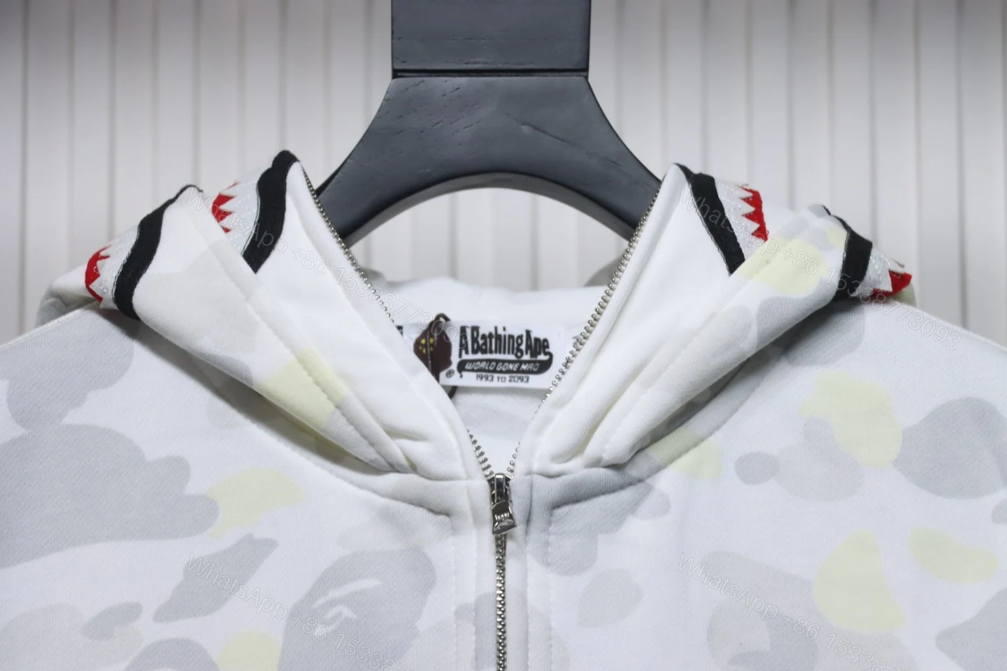 View 3 of BAPE Shark's Head Tiger's Head Zipper Luminous Camouflage Double Hoodie