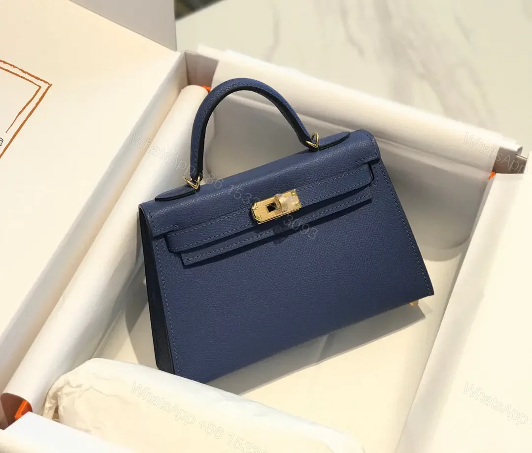 View 3 of HN Mini Kelly Blue with gold-tone hardware