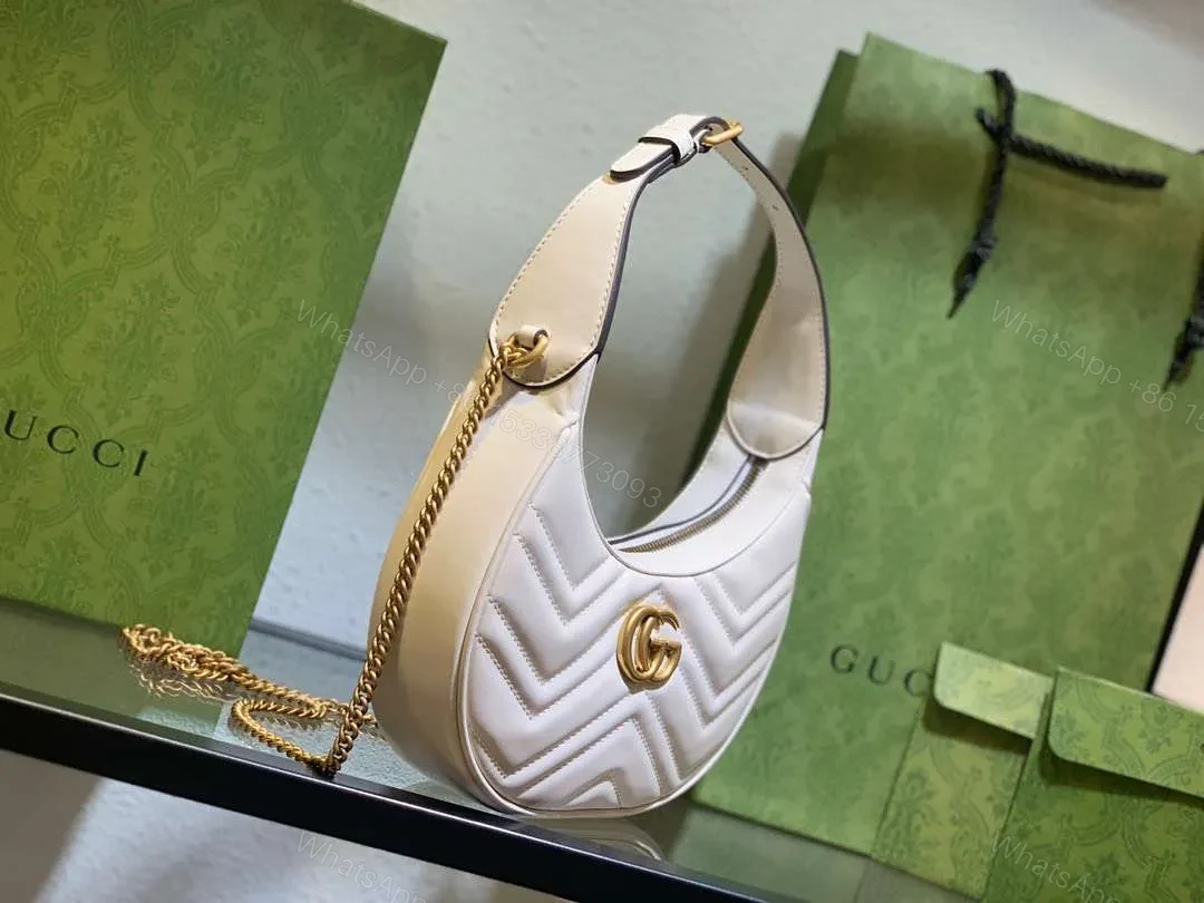View 3 of Gucci GG Marmont Half Moon Luxury Handbag White 24cm