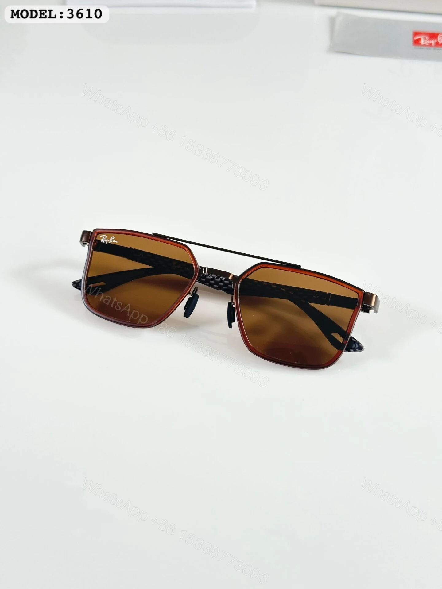 View 7 of Ray-Ban 3610 Black-Brown Metal Square Sunglasses