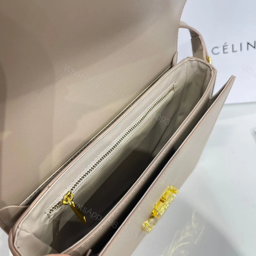 View 2 of CELINE TEEN TRIOMPHE BAG IN SHINY CALFSKIN BEIGE 18CM