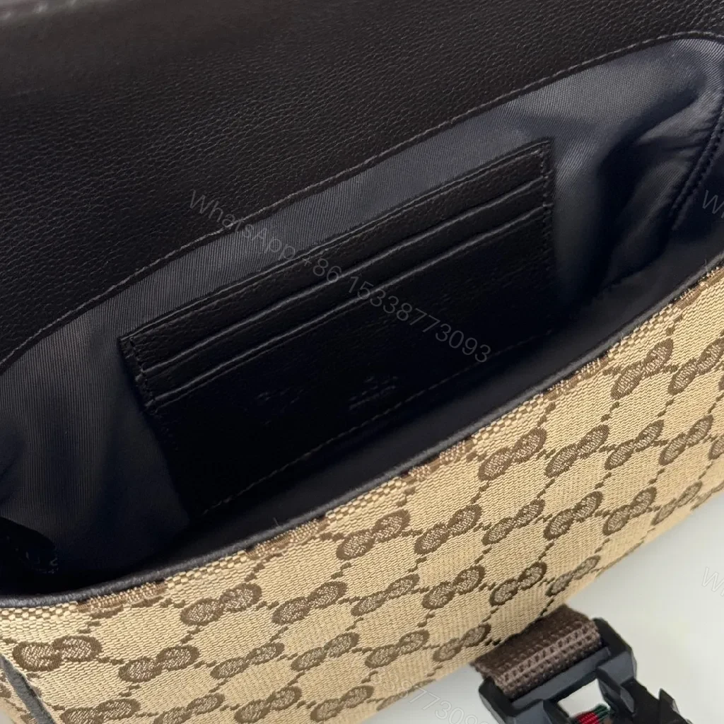 View 2 of Beige Canvas GG Messenger with Modern Webbed Strap