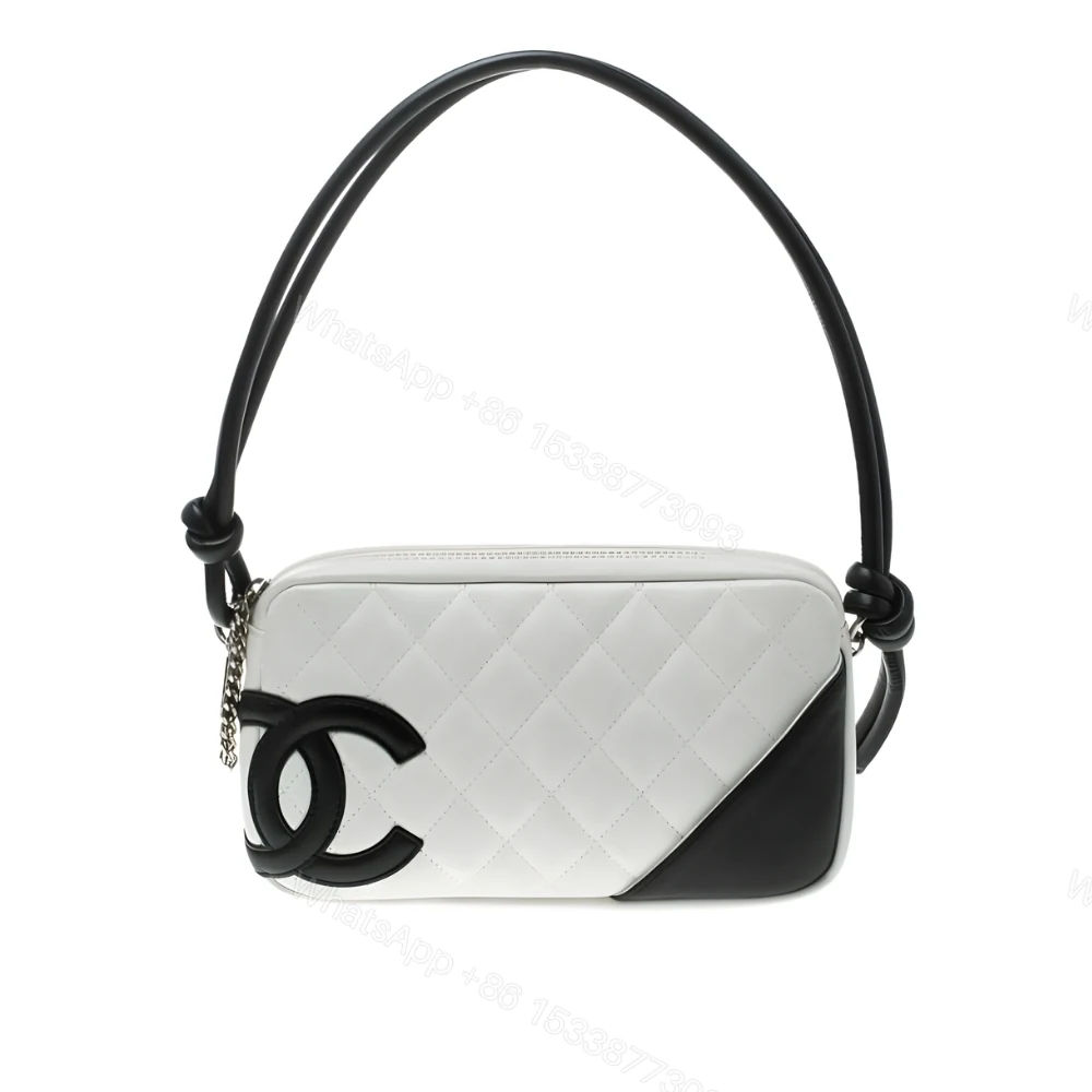 Chanel Cambon Pochette Quilted Leather White And Black 22Cm — view 1