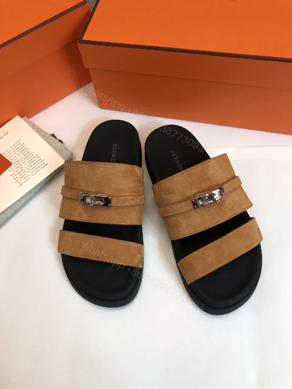 View 4 of Two-Strap Nubuck Leather Sandals - Signature Hardware, All-Day Comfort