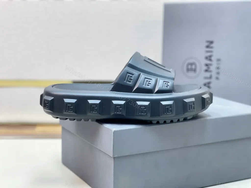 View 2 of Balmain Black Leather Slide: Luxury All-Day Comfort