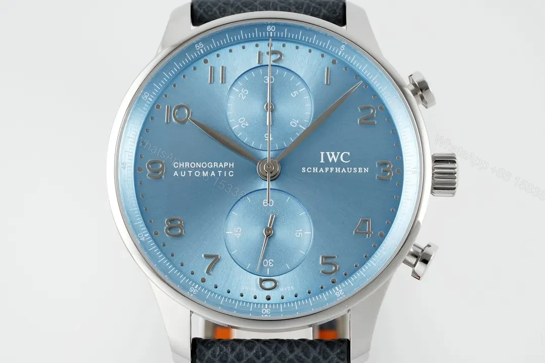 View 2 of IWC Portugal Chronograph Watch Ice Blue Dial Grey Leather Strap Ultimate 41MM IW371615