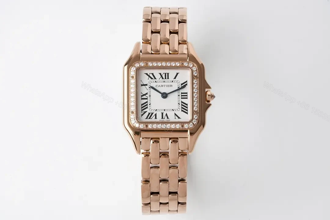 V6 Factory Cartier Panthère de Cartier Rose Gold Watch with Diamond Bezel – 27x37mm, Silver Dial, Blue Hands, Sapphire Crystal — view 1