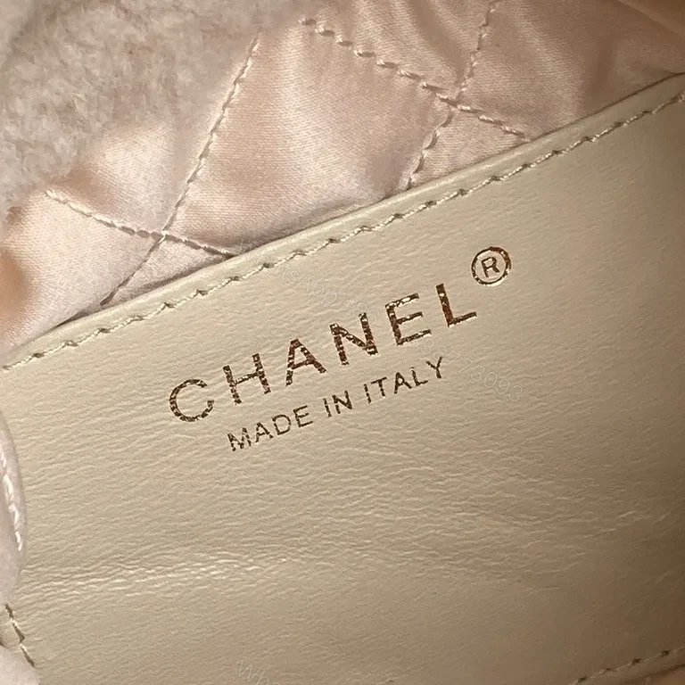 View 9 of Cream Sherpa Mini Bag with Gold Chain - Chanel-Inspired Luxe