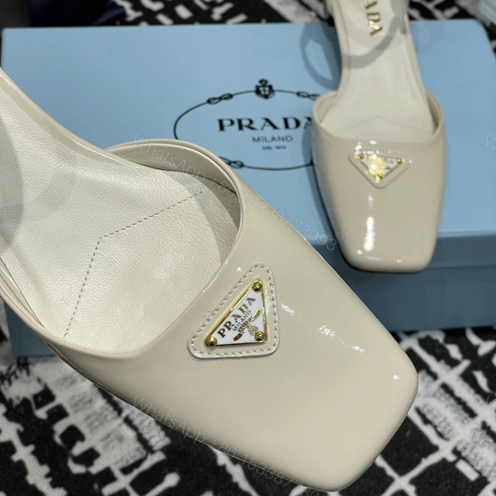 View 7 of 高仿Prada*1l325M方頭粗跟涼鞋3.5CM白色免檢版