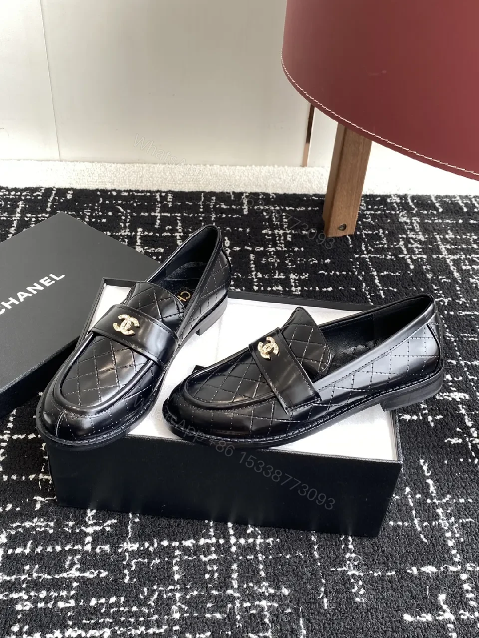 Quilted Leather Loafers: Black with Gold Hardware, Premium Style — view 1