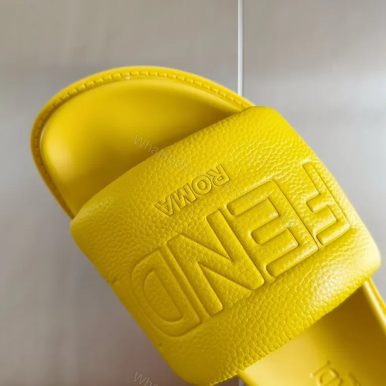 View 8 of Yellow Leather Slip-On Sandals by Fendi Roma + Contoured Comfort