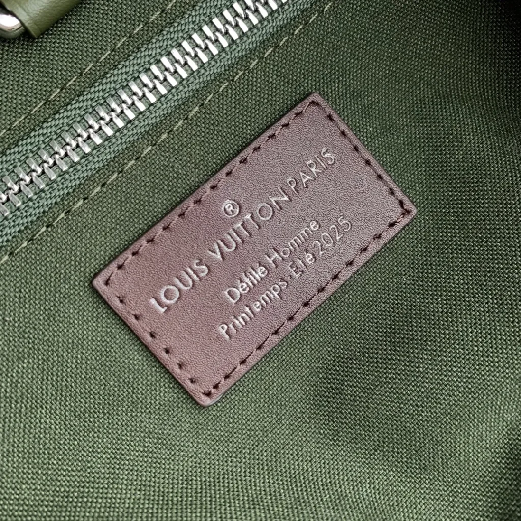 View 3 of Green Leather Tote with Bold Branding, Coordinated Straps