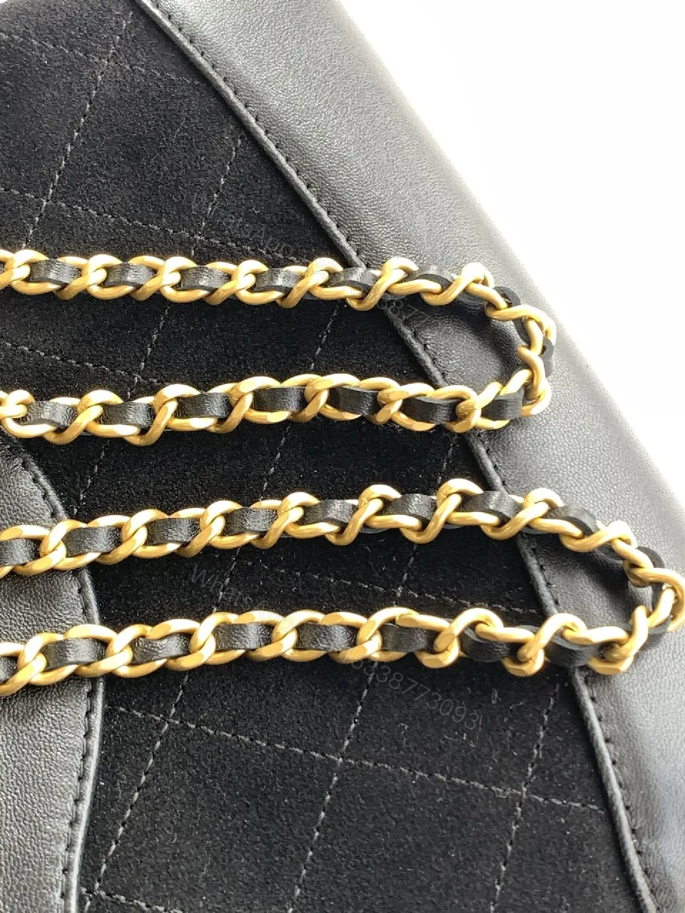 View 4 of Quilted Satin-Trim Handbag with Gold Chain