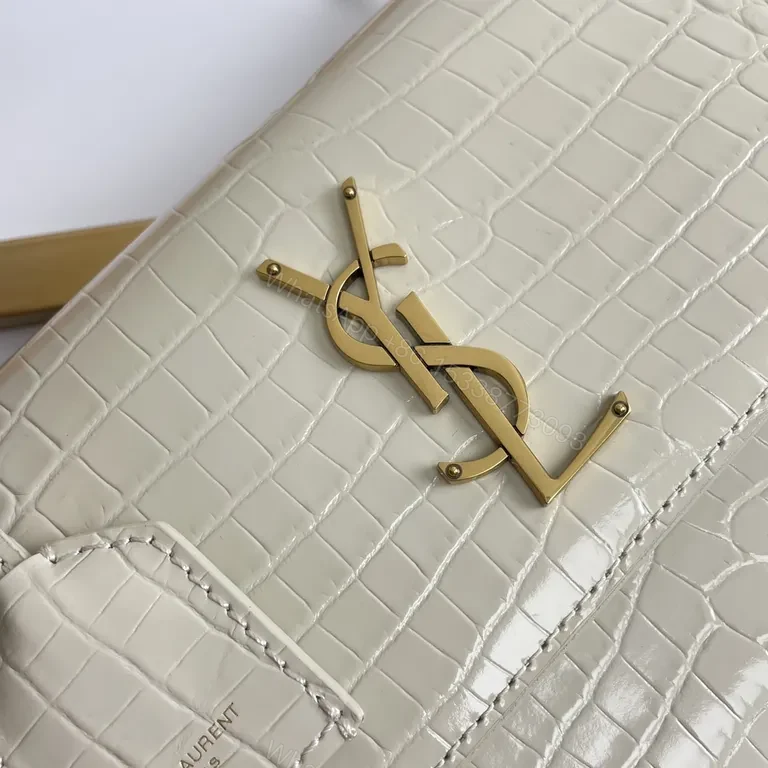 View 9 of Croc-Textured Crossbody with Gold-YSL Hardware Bag