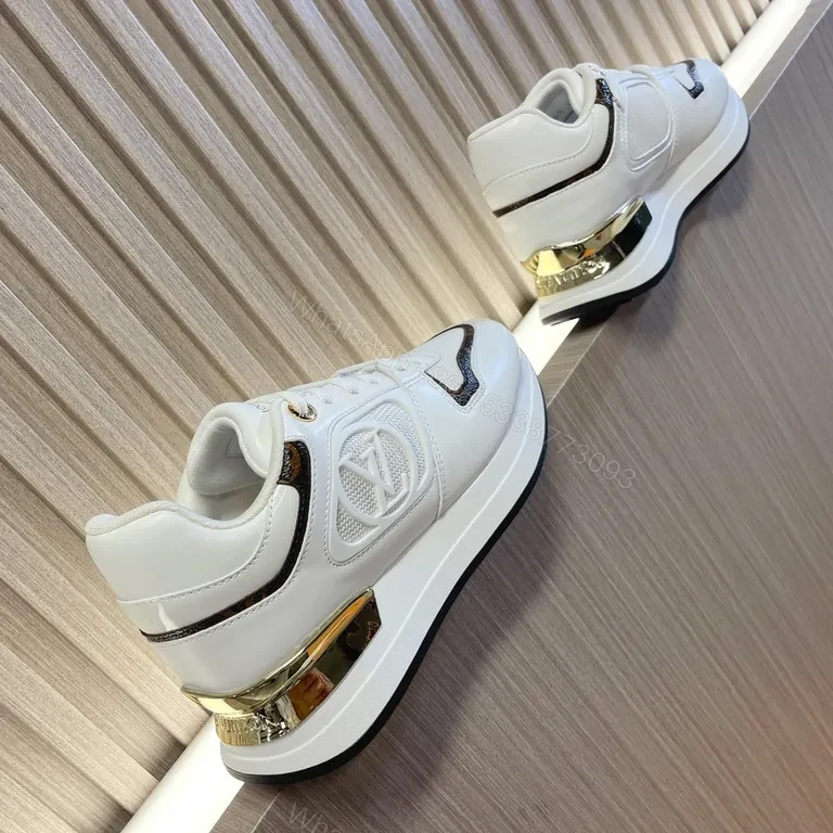 View 2 of White Leather Chunky-Detail Sneaker with LV Motif - Modern Luxury Sneaker