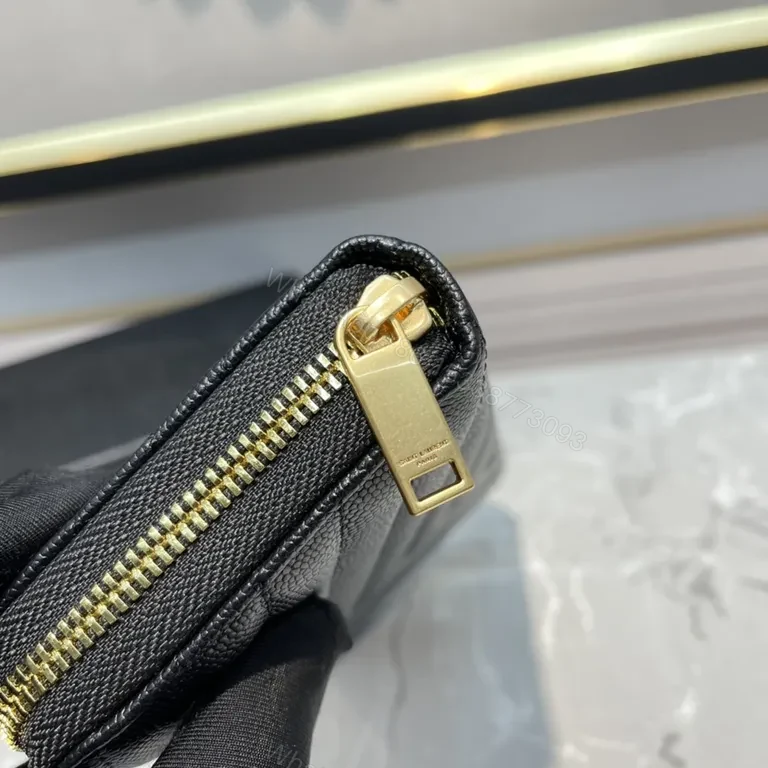 View 3 of Quilted Black Calfskin Wallet with Gold YSL Logo