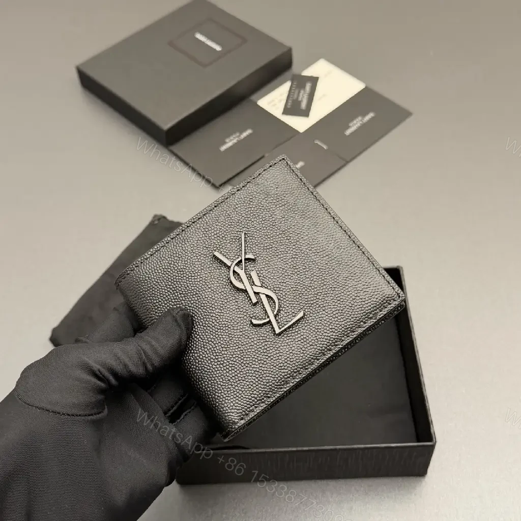 View 8 of Compact Leather Wallet with Signature Hardware - Minimalist Luxury