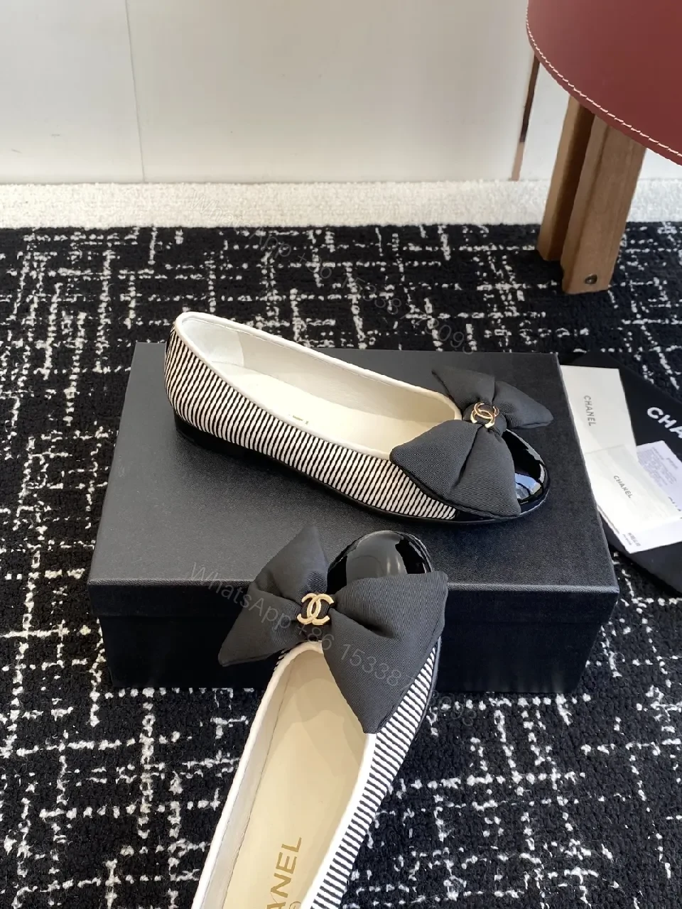 View 5 of Textured Striped Flats with Bow - Luxe Comfort Flat