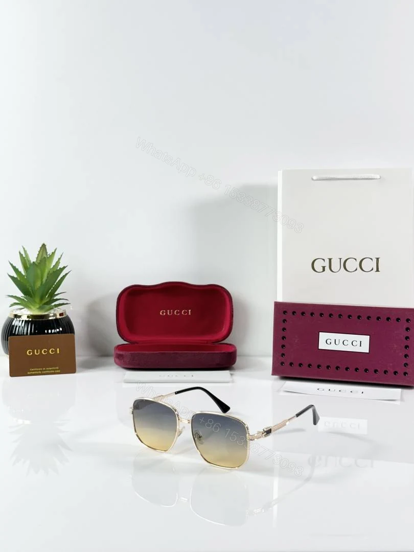 First Copy Gucci Aviator Sunglasses Gold Frame Gradient Grey Brown Lens — view 1
