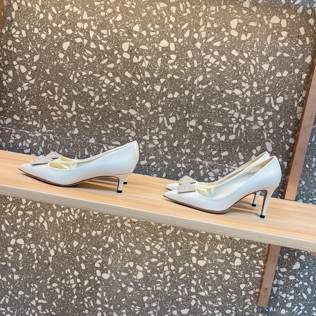 View 2 of Valentino Women White Leather Rhinestone Embellished Heels