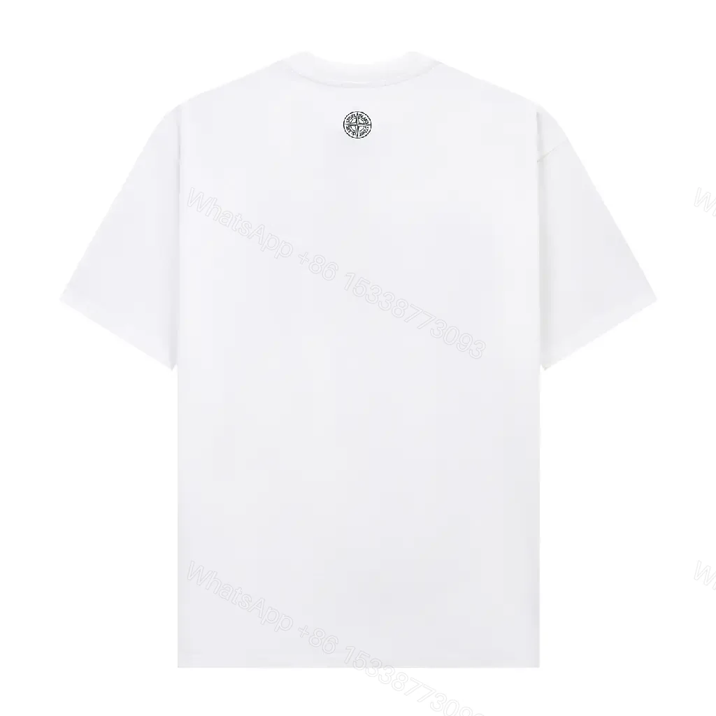 View 6 of White Cotton Minimalist Tee with Bold Linear Graphic