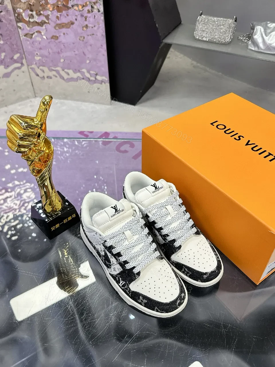 View 3 of White & Black LV-Inspired Sneaker: Statement Craft, Everyday Precision