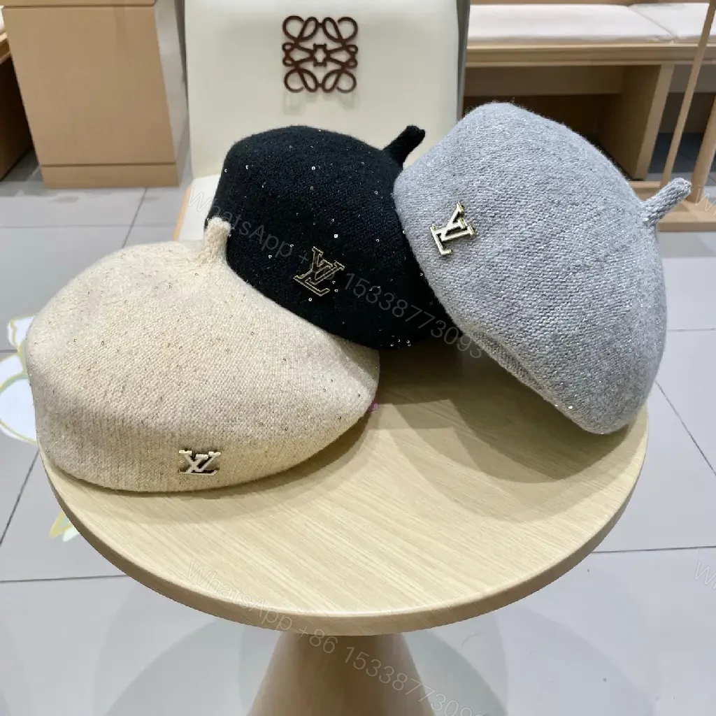 View 8 of Glitter Beret with Luxe LV-Style Motif, All-Day Shine
