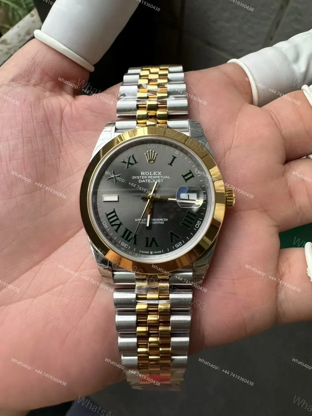 View 3 of Rolex Datejust M126303-0020 1:1 Replica Oystersteel & Yellow Gold Green Roman Dial Jubilee 41MM 3235 Movement Super Clone Watch