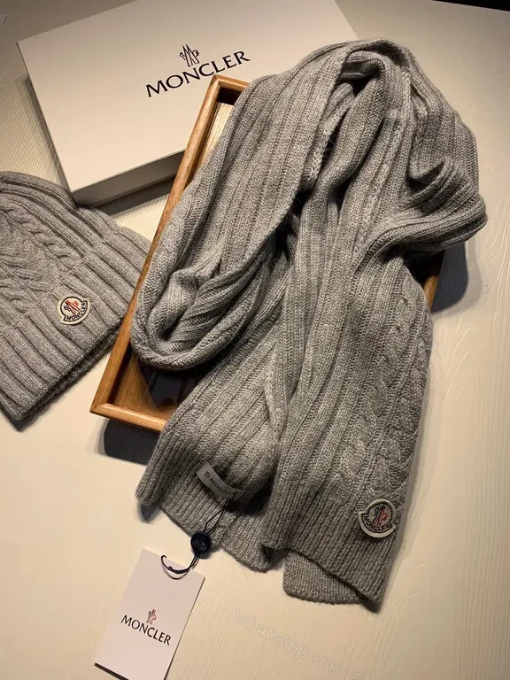 View 7 of Moncler Grey Knit Beanie & Scarf Set â€“ Luxe Winter Warmth