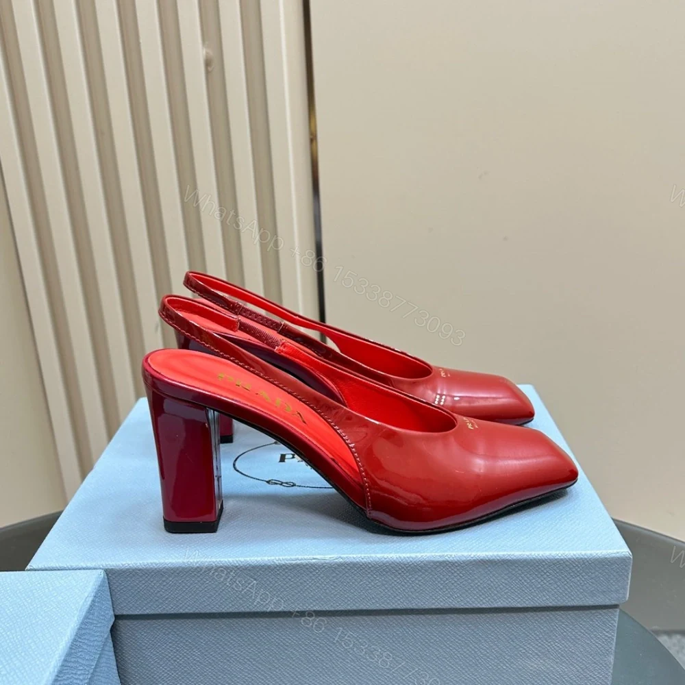 View 4 of 高仿Prada*1I838C方頭粗踭露跟鞋8.5CM漆皮紅色免檢版