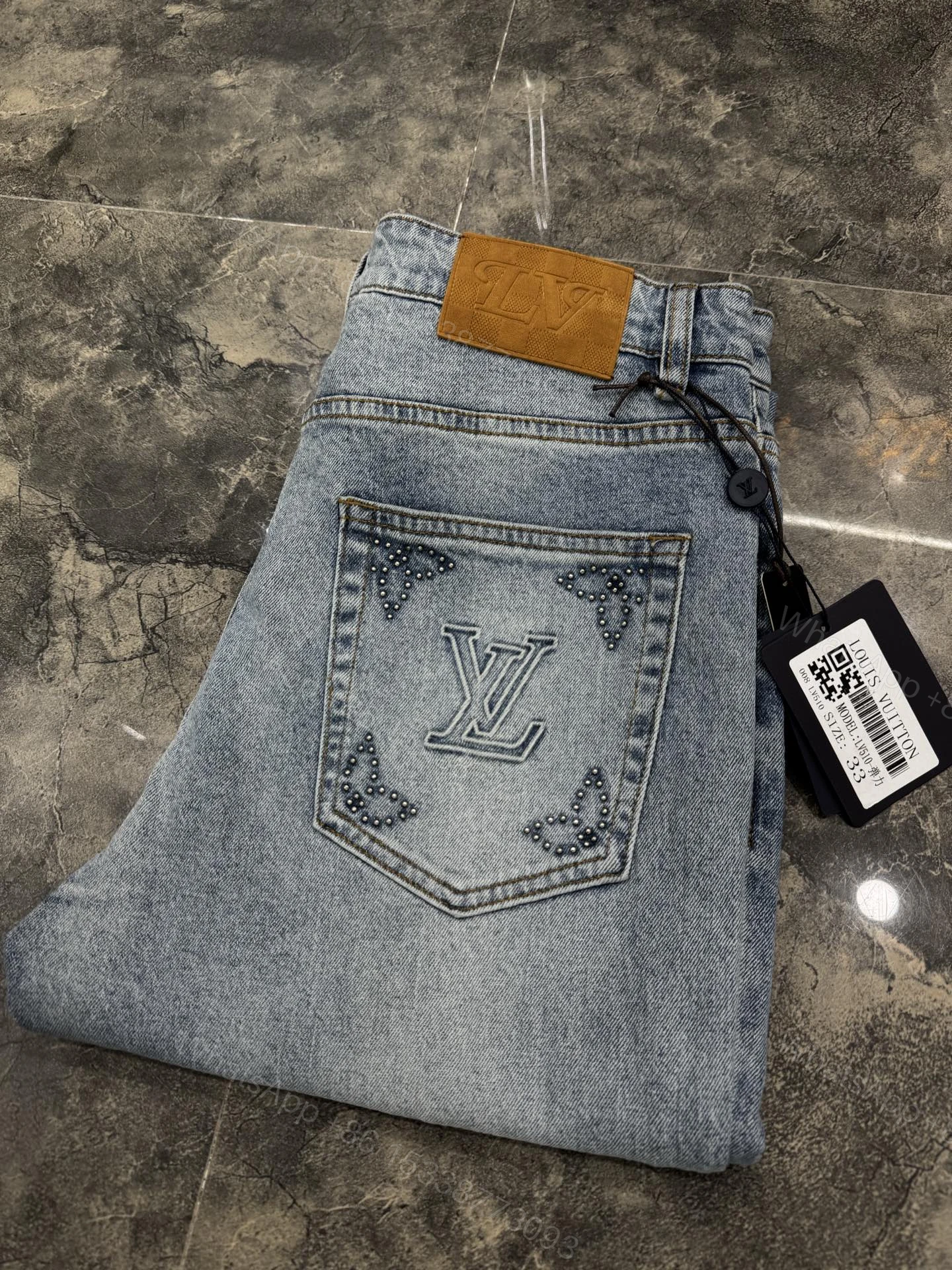 LV 高仿 男款 鉚釘刺繡牛仔褲 潮流個性設計百搭長褲 — view 1
