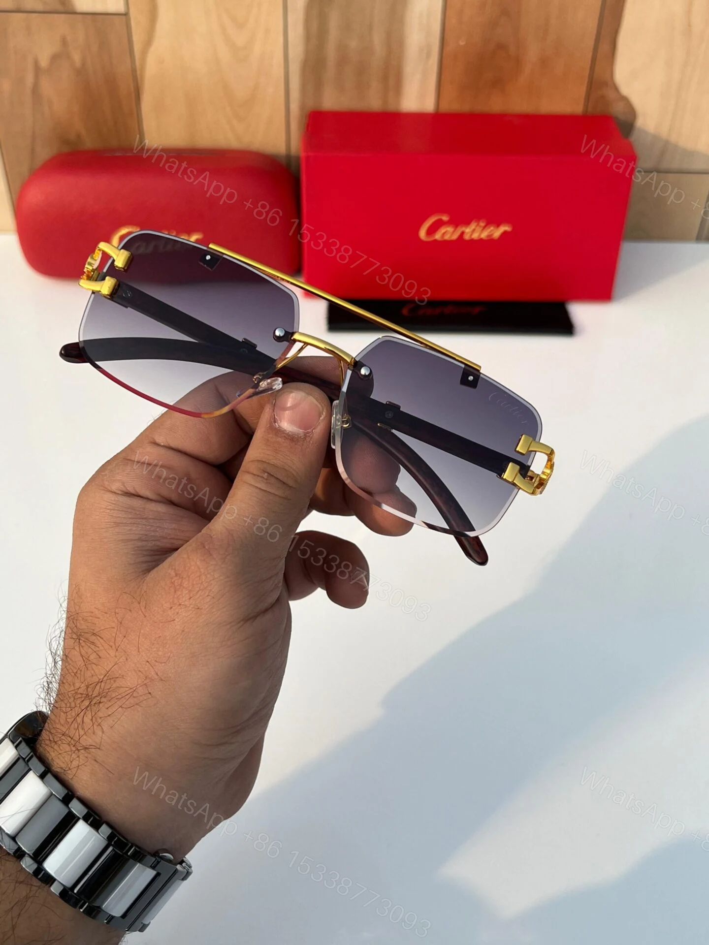 View 4 of Cartier Sunglasses Black-Grey