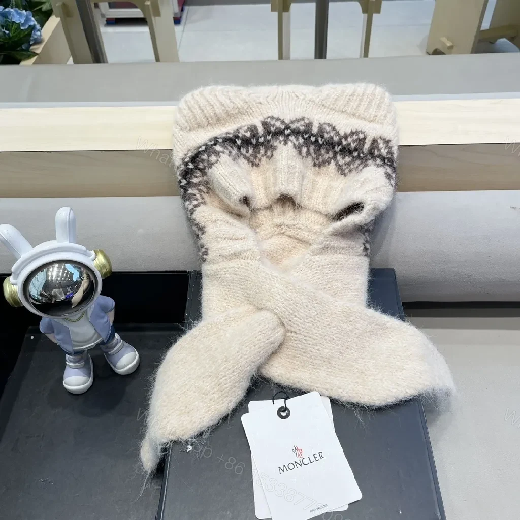 View 6 of Warm Wool Knit Scarf with Moncler Accent—Elevated Texture, All-Season Comfort