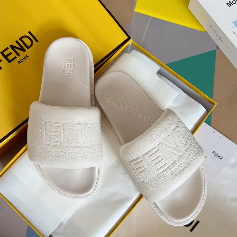 View 2 of Monochrome Fendi ROMA Leather Slip-On Sandals, Luxury Comfort