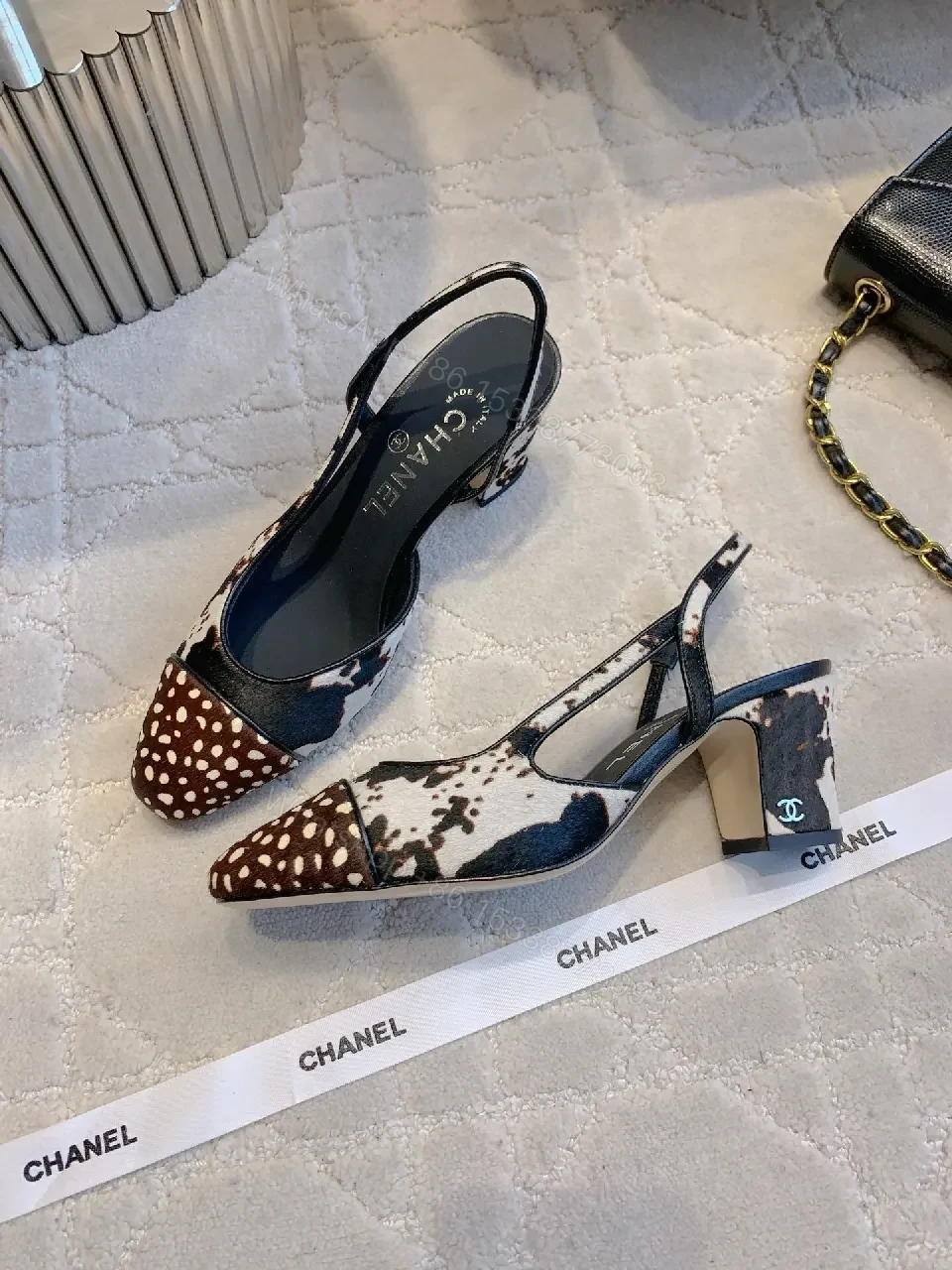 View 8 of Textured Animal Slingback Heels – Luxe, Open-Back, Block Heel