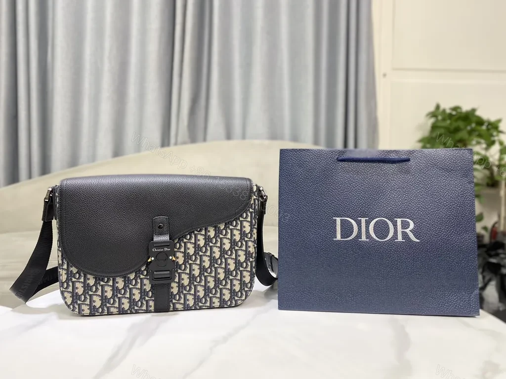 View 7 of Compact Leather-Trim Messenger: Dior-Inspired Pattern, Everyday Luxury