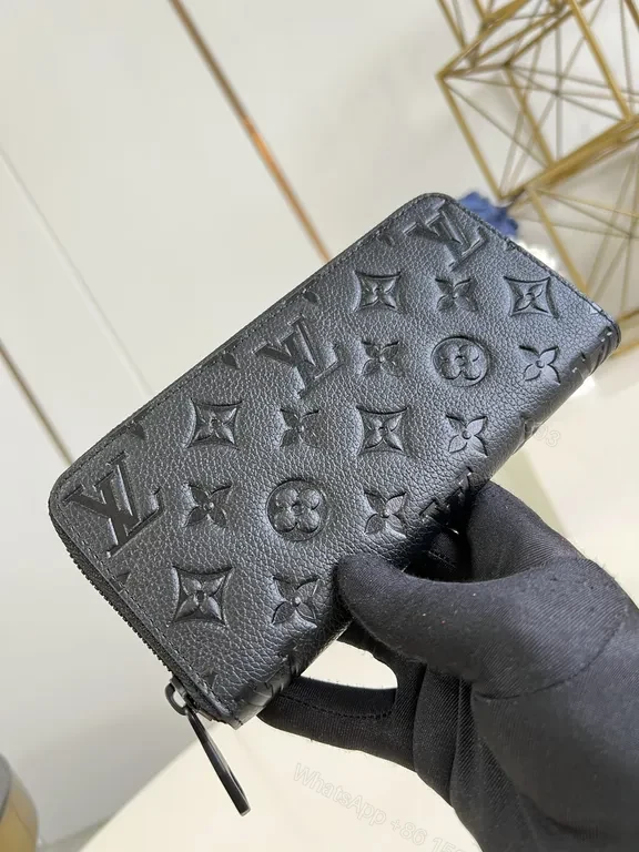 View 3 of Black Leather Monogram Compact Wallet â€“ Luxe, Slim, Top-Zip