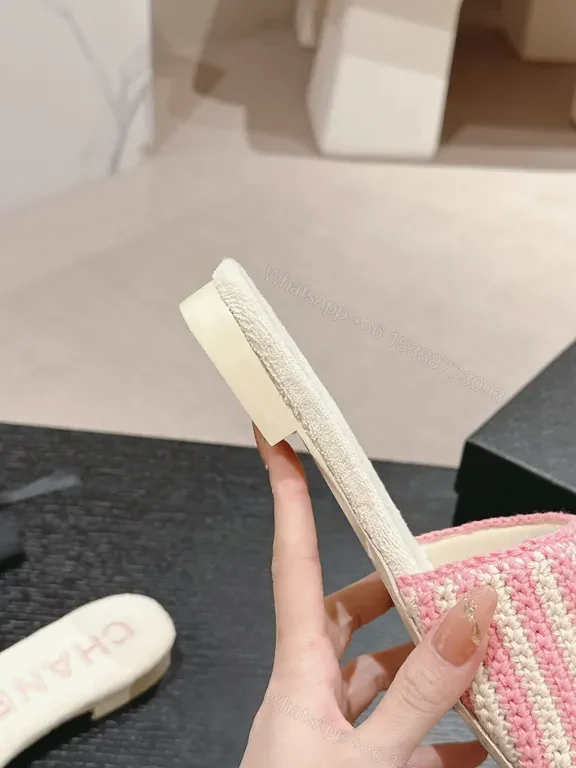 View 8 of Pink Knit Slides with Chanel-Inspired Detail â€“ Effortless Comfort