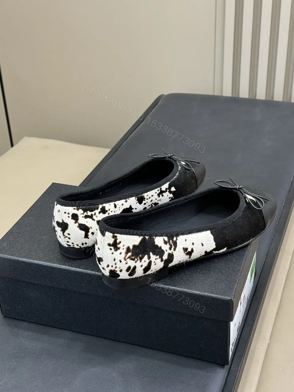 View 6 of Dalmatian-Print Leather Ballet Flats, Chanel-Inspired Style, Comfort