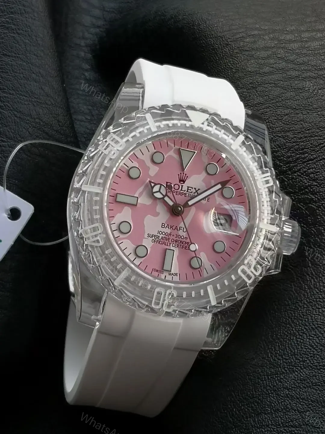 View 4 of Premium Rolex Submariner Date Phantomlab Pink Camo replica 40MM White Rubber Strap Edition RLX-SUB-DATE-PHANTOMLAB-PINK-CAMO-40MM-WHITE-RUBBER-STRAP