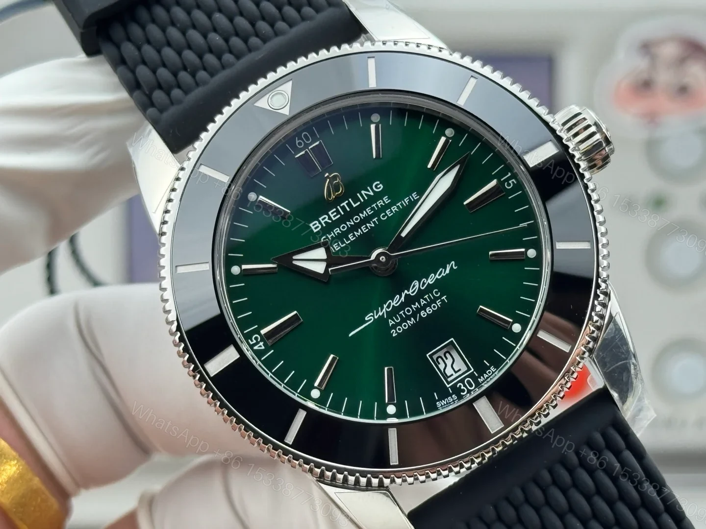 View 4 of Breitling Superocean Heritage Green Rubber Replica 46MM Premium B20 Diver Edition AB2020121L1S1