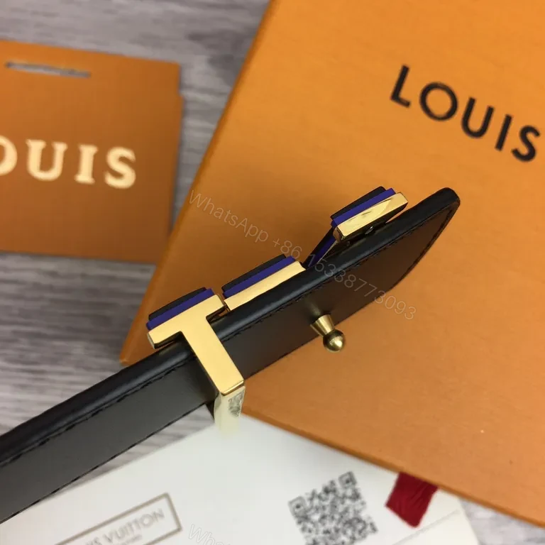 View 5 of Dark Matte LV-Style Monogram Belt with Gunmetal Buckle (Men)