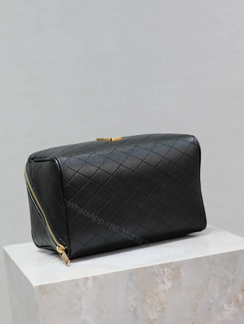 View 3 of Quilted Crossbody, Gold Monogram, Compact Luxe Bag