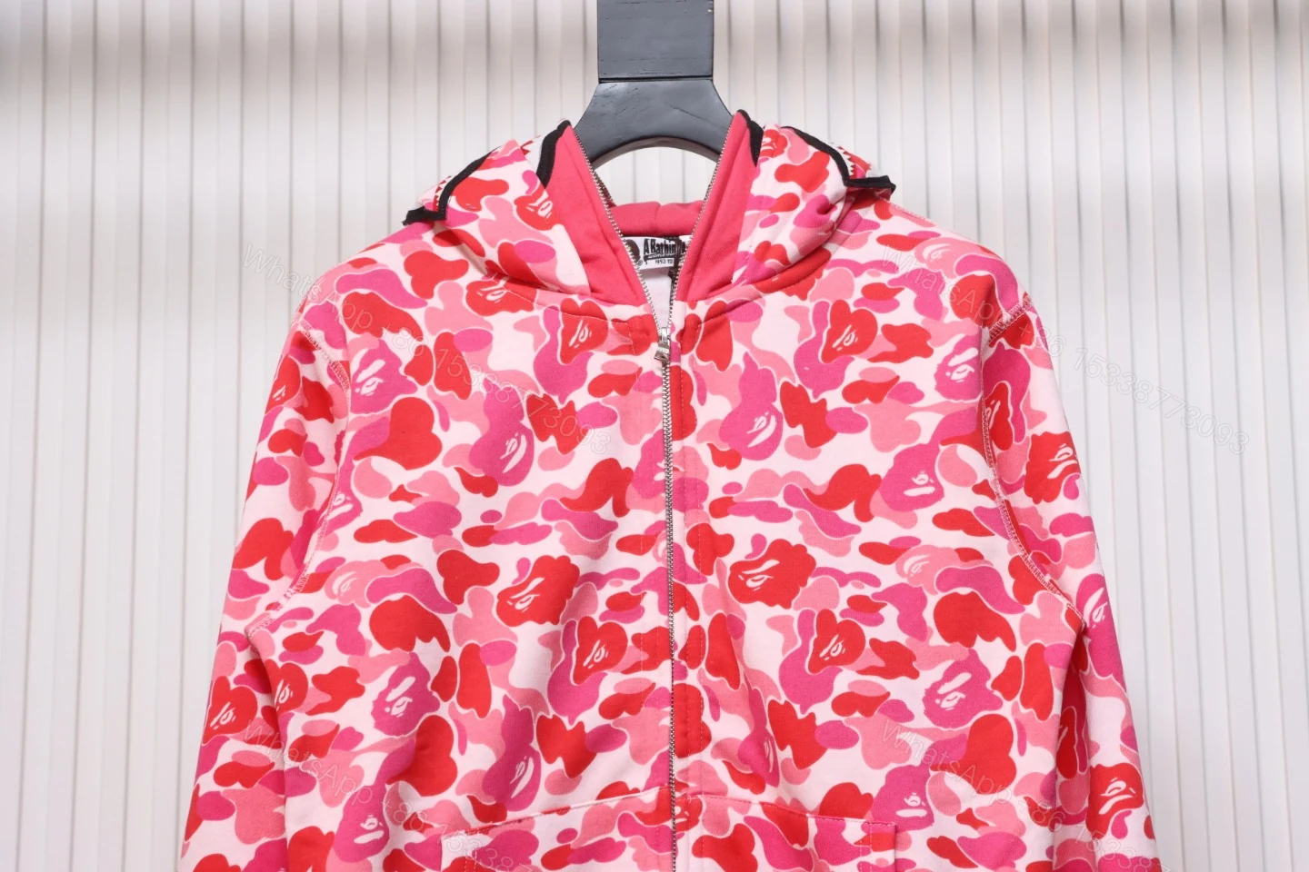 View 3 of BAPE Shark's Head Tiger Zipper Camo Double Hoodie Pink