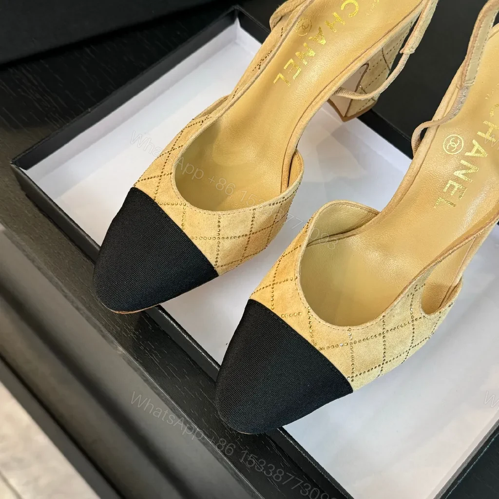 View 2 of Beige Knit Slingback Heels: Two-Tone Cap-Toe Pump