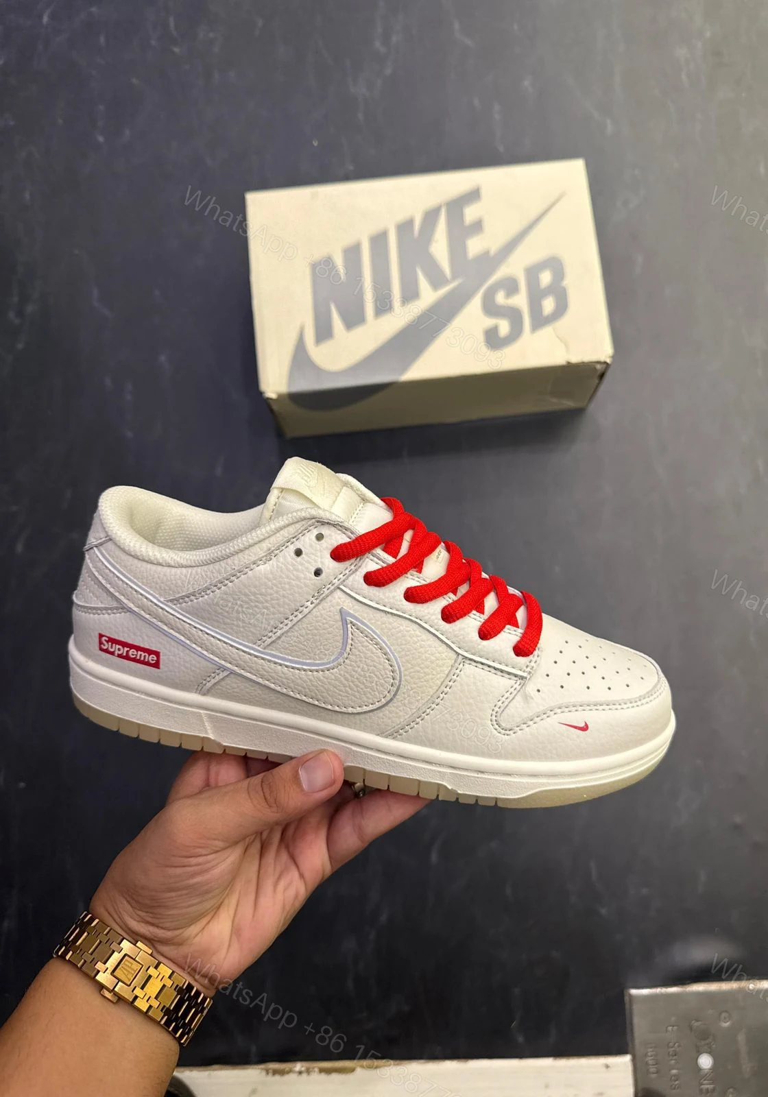 View 2 of FIRST COPY NIKE SB DUNK SUPREME WHITE RED FOR MEN