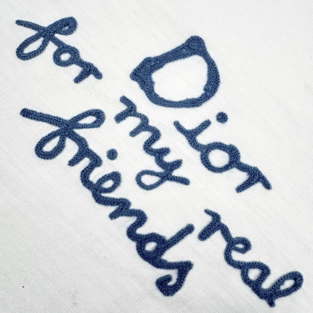 View 6 of White Cotton Tee - Handwritten Blue Dior Print, Relaxed Fit, Easy Luxury