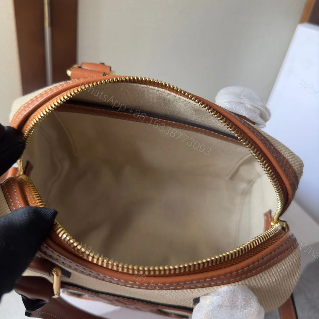 View 3 of CELINE SMALL BOSTON CUIR TRIOMPHE IN TEXTILE AND CALFSKIN TAN