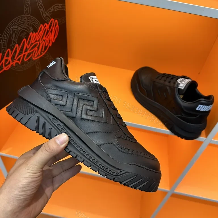 View 2 of Black Leather Sneaker â€“ Versace, Premium City Style Sneakers