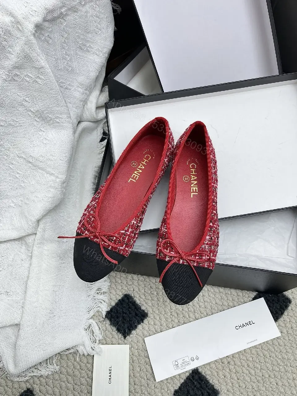 View 6 of Red & Black Tweed Slingback Heels with Luxury Details